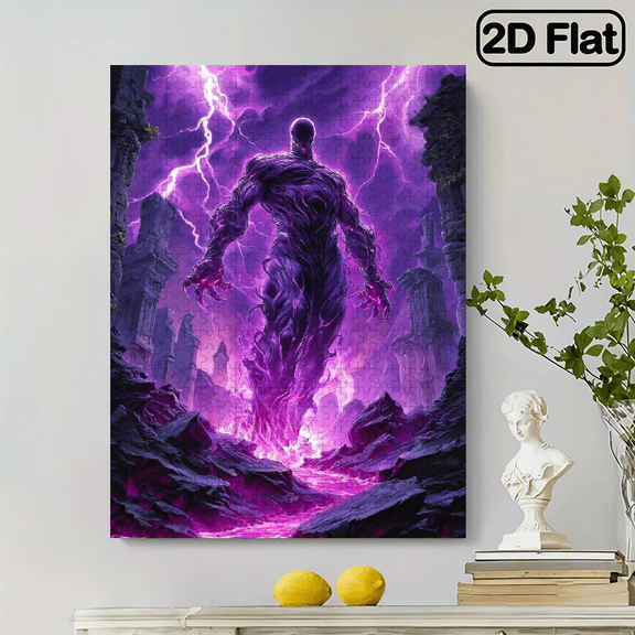 A 500pcs Jigsaw Puzzle Featuring a Purple Humanoid Figure, Measuring 20.5X15 Inches, Made of Cardboard. It'S a Fun Activity for Adults, Couples, Families, And Gamers