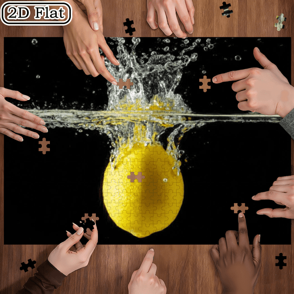 500pcs Jigsaw Puzzle - Lemon Splashing in Water with Bubbles, Challenging Puzzle Pieces, Portable Rectangular Brain Suitable,Birthday/Holiday Gift, 20.4*14.9 in.