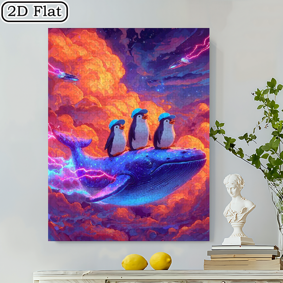 500pcs Jigsaw Puzzle Suitable for Couples - 20.5x15" Cardboard Whale Penguin Art, Stress-Relieving Portable DIY Book, Birthday/New Year Gift for Family Game Nights Puzzle Lovers (500pcs)