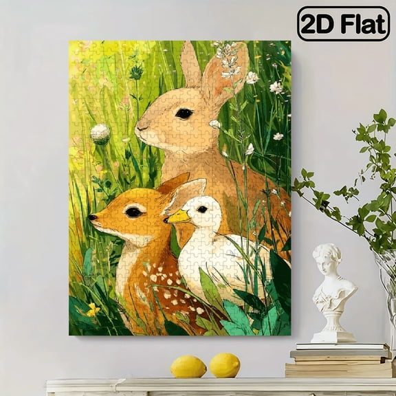 500pcs Jigsaw Puzzle Suitable for Families - Stress-Relief Game with Rabbit, Duck, Fawn Meadow Scene - 15x20.5" completed picture, Artistic Educational Birthday/Holiday Gift for Couples Gamers