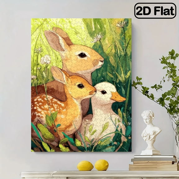 500pcs Jigsaw Puzzle Suitable for Families - Stress-Relief Game with Rabbit, Duck, Fawn Meadow Scene - 15x20.5" completed picture, Artistic Educational Birthday/Holiday Gift for Couples Gamers