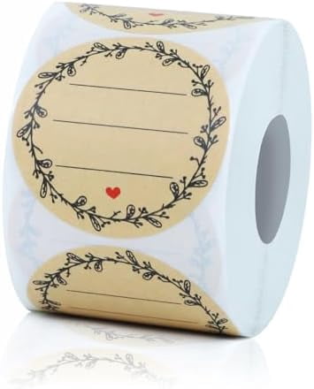 500pcs Label Stickers for Jars and Lids, Floral Heart & Lace Design with 3 Lines for Writing, Kraft Sticker Labels Pantry Labels, Mason Jar Labels Canning Labels Gift Tags(2" Round)