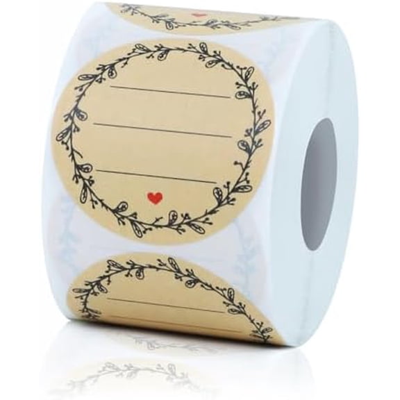 500pcs Label Stickers for Jars and Lids, Floral Heart & Lace Design with 3 Lines for Writing, Kraft Sticker Labels Pantry Labels, Mason Jar Labels Canning Labels Gift Tags(2" Round)