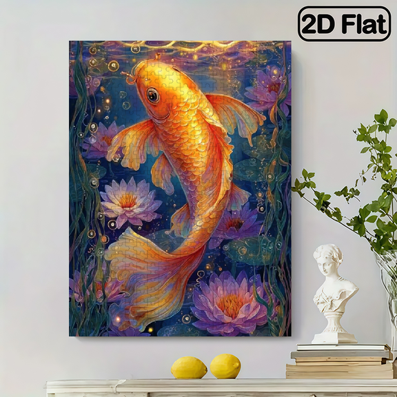 500pcs Large Adult Jigsaw Puzzle - Floral Fish Puzzle, 20.4x14.9 Inch Giant Puzzle, Challenging Brain Game, Perfect for DIY Creative Fun with Family and Friends.