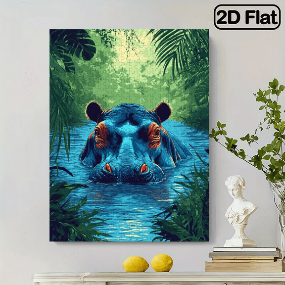 500pcs Large Adult Jigsaw Puzzle Suitable for with Hippo Forest Animal Art - 20.4"x15" Brain, Portable Suitable for Family Game Nights, Relax Gift for Adults, , for or Travel, Intermediate Chall
