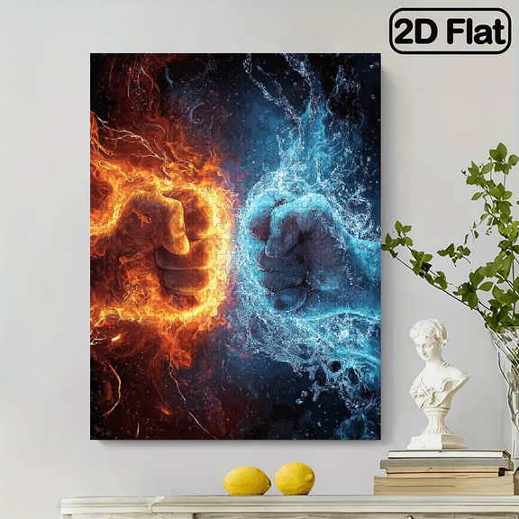 500pcs Large Adult Jigsaw Puzzle Suitable for for Family Friends, Portable Painted Water Fire Fist Art Brain 20.4x14.9 Inch.
