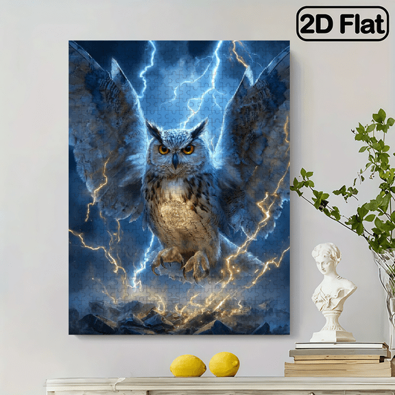 500pcs Large Adult Puzzle 20.4x15 inch Lightning Bolt Owl Animal Picture, Challenging Style Effect Puzzle for Adults Families, Portable DIY Brain Teaser Gift