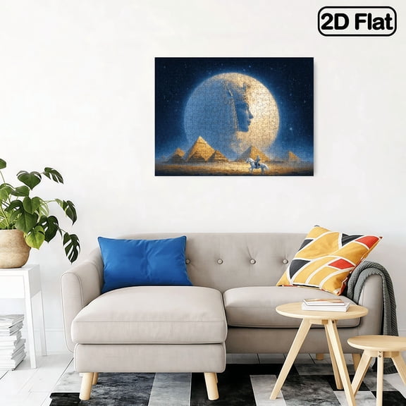 500pcs Large Egyptian Goddess and Pyramid Rider Jigsaw Puzzle, White Cardboard, Portable Rectangle Puzzle for History Exhibition, Cultural Classroom, 20.4*14.9 in.