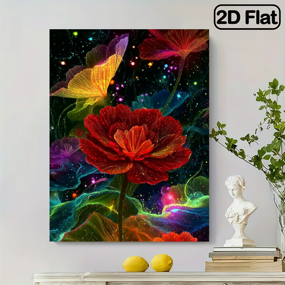 500pcs Large Jigsaw Puzzle Compatible for - Cosmic Floral Galaxy Flower with Multicolor Abstract Space Theme - Challenging Family Activity, Stunning Finished Picture.20.4x15 in
