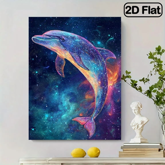 500pcs Large Jigsaw Puzzle Suitable for Adults - Starry Night Dolphins Marine Life Colorful Ocean Theme, -Scratch Pieces, Challenging 20.4*14.9 in. Puzzle for Family, Birthday Gift,