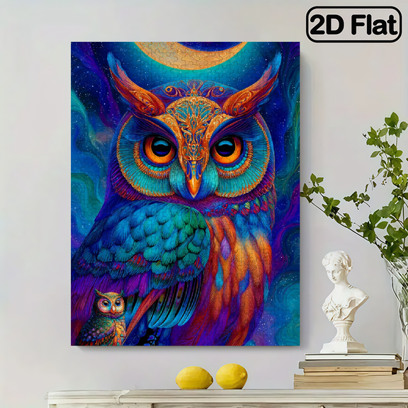 500pcs Large Jigsaw Puzzle Suitable for - Psychedelic Owl with Scratch Pieces, Challenging Colorful Abstract Owl Brain, Portable Rectangular Box for Family Activity, Gift, Travel,, Parties (500p