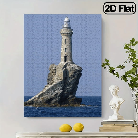 500pcs Large Lighthouse Jigsaw Puzzle - -Scratch Pieces Suitable for Families, Challenging Coastal Scenery with Rocky Sea Cliff Ocean Landscape, Fun Group Activity, Vibrant Lighthouse Puzzle Gif