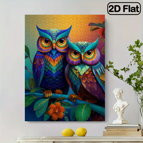 500pcs Large Owl Jigsaw Puzzle Suitable, Challenging Brain, Family Activity, Colorful Owl-Shaped Pieces, 20.4x15in. Ideal gift for festival.