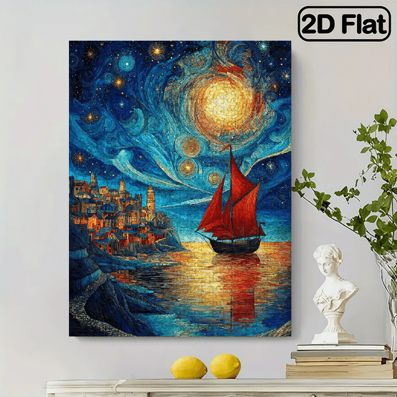 500pcs Large Sailing Ship Jigsaw Puzzle Suitable for - Nautical Ocean Harbor Nightscape with Sailboats, Challenging Brain, Family Activity, Artistic Colorful Maritime Wall Decor (500pcs)