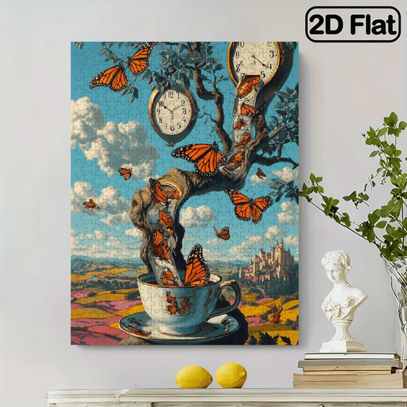 500pcs Large Surreal Butterfly Clock Jigsaw Puzzle - -Scratch Pieces Suitable for , Challenging Puzzle, Family Activity, Fun Gift.20.4x15in