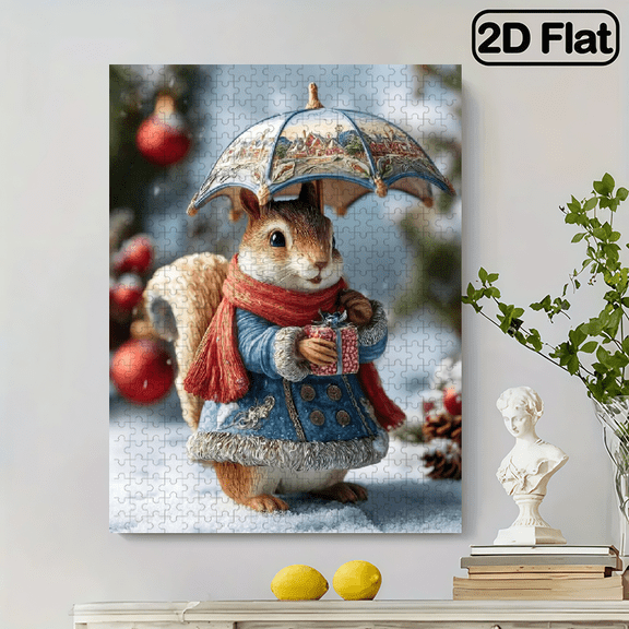 500pcs Large Winter Squirrel Jigsaw Puzzle with Scratch-Resistant Pieces - Challenging Color-Coded Family Activity Suitable for Holiday Gift, Christmas Table Decor, Winter Scene with Squirrels