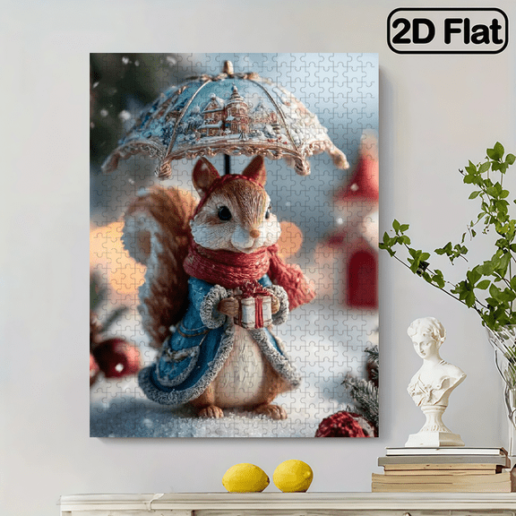 500pcs Large Winter Squirrel Jigsaw Puzzle with Scratch-Resistant Pieces - Challenging Color-Coded Family Activity Suitable for Holiday Gift, Christmas Table Decor, Winter Scene with Squirrels