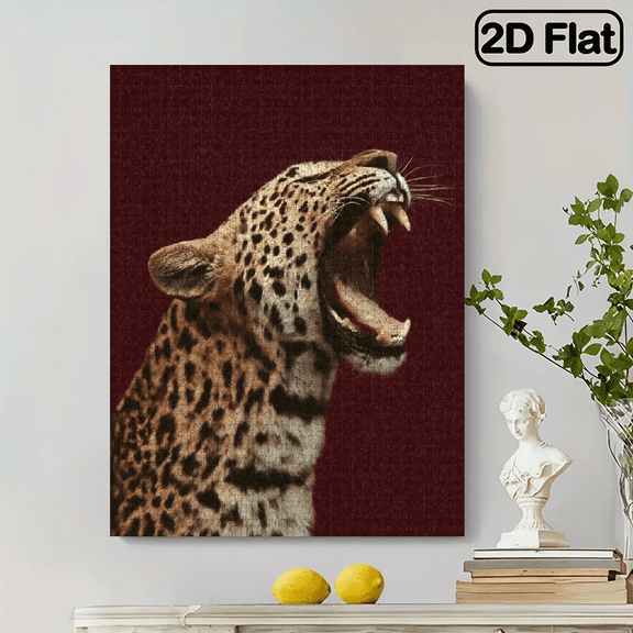500pcs Leopard Roaring Animal Print Wall Art, Durable Fabric Material, Vibrant Colors, Lightweight and Easy to Hang, Perfect Decor for Modern Home Spaces,14.9*20.4 in.