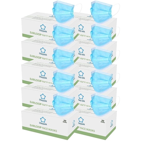 500pcs Litepak Disposable Face Mask Thickness Comfort Earloops Blue