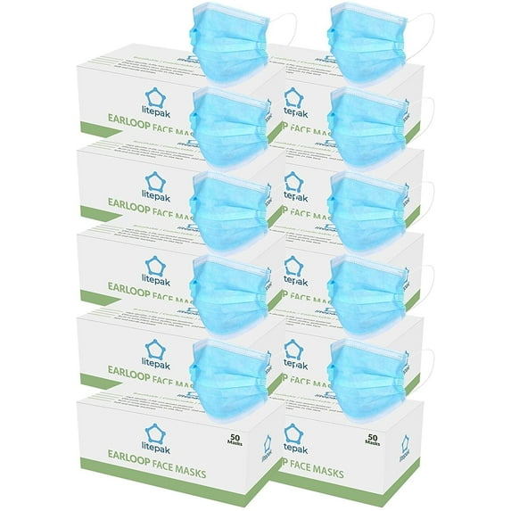 500pcs Litepak Disposable Face Mask Thickness Comfort Earloops Blue