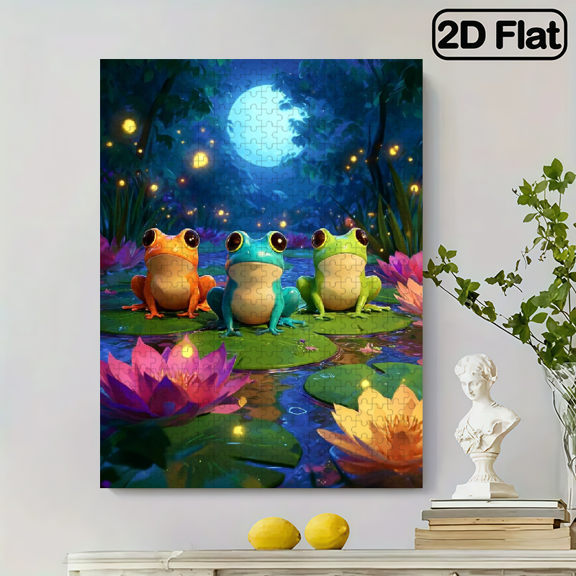 500pcs Magical Frog Pond Puzzle, High - Difficulty Family Game, Portable DIY, Premium Cardboard, Vibrant Night Scene, Ideal for New Year, Couple. 20.4x15 in