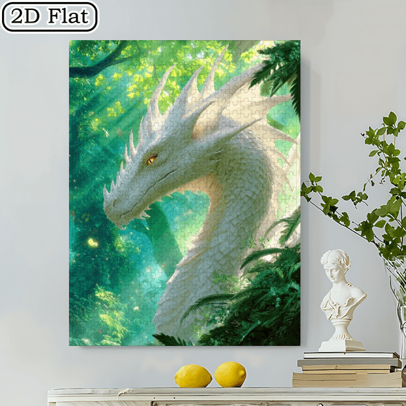 500pcs Magical White Dragon Forest Jigsaw Puzzle - Portable DIY Suitable for, Couples Families - Stress-Relieving Brain with Dragon-Themed Art, Ideal Gift for Birthday/for new year, Challenging Pu