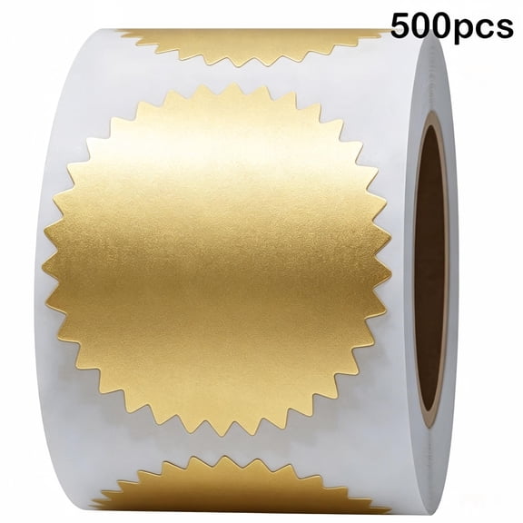 FENGHEMINGA 500pcs Matte Golden Sealing Sticker for Embossing Notary Seals 2 inch Embossing Stickers Serrated Edge Gold Color Coding Embossing Decals