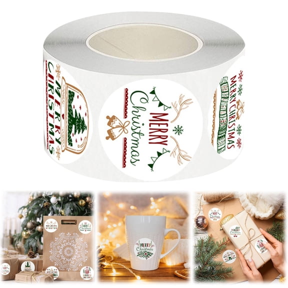 500pcs Merry Christmas Stickers,for Cards Envelope Seals,1 Inch Circle Adhesive Christmas Labels Holiday Stickers for Invitation Gift Bags Box Sealing Parcel Presents and Gifts(B,1 in)