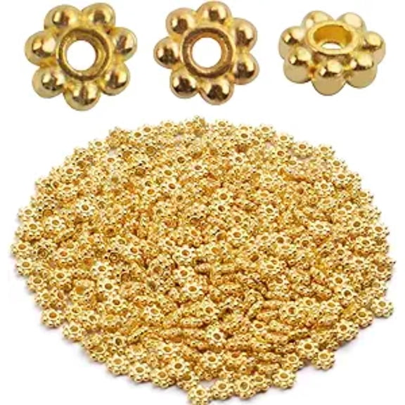 500pcs Metal Daisy Spacer Beads 4mm for DIY Jewelry Making (Gold)