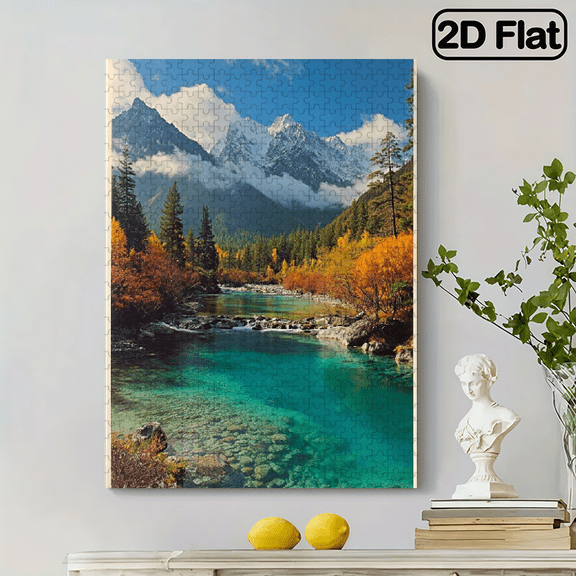 500pcs Mini Puzzle Box with Colorful Forest, Blue Water, and Snow Mountain Design - Scratch-Resistant, High Difficulty, Suitable, Family Entertainment, DIY Home Decor, Halloween, Christmas, and