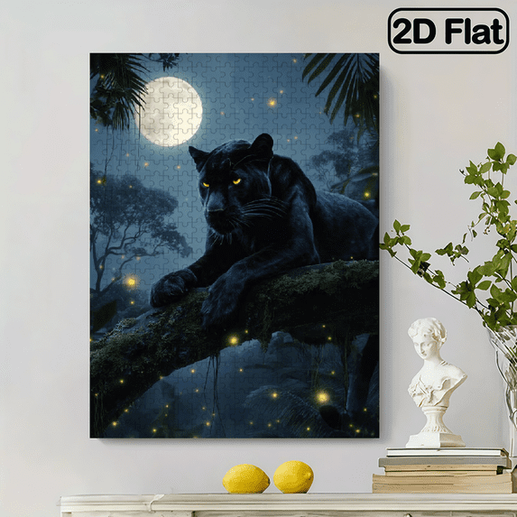 500pcs Moonlit Black Panther Puzzle Large-sized, High-difficulty Creative Animal Patterns, Perfect Gift for Puzzle Lovers, Unique and Challenging Decoration. 20.4x15in