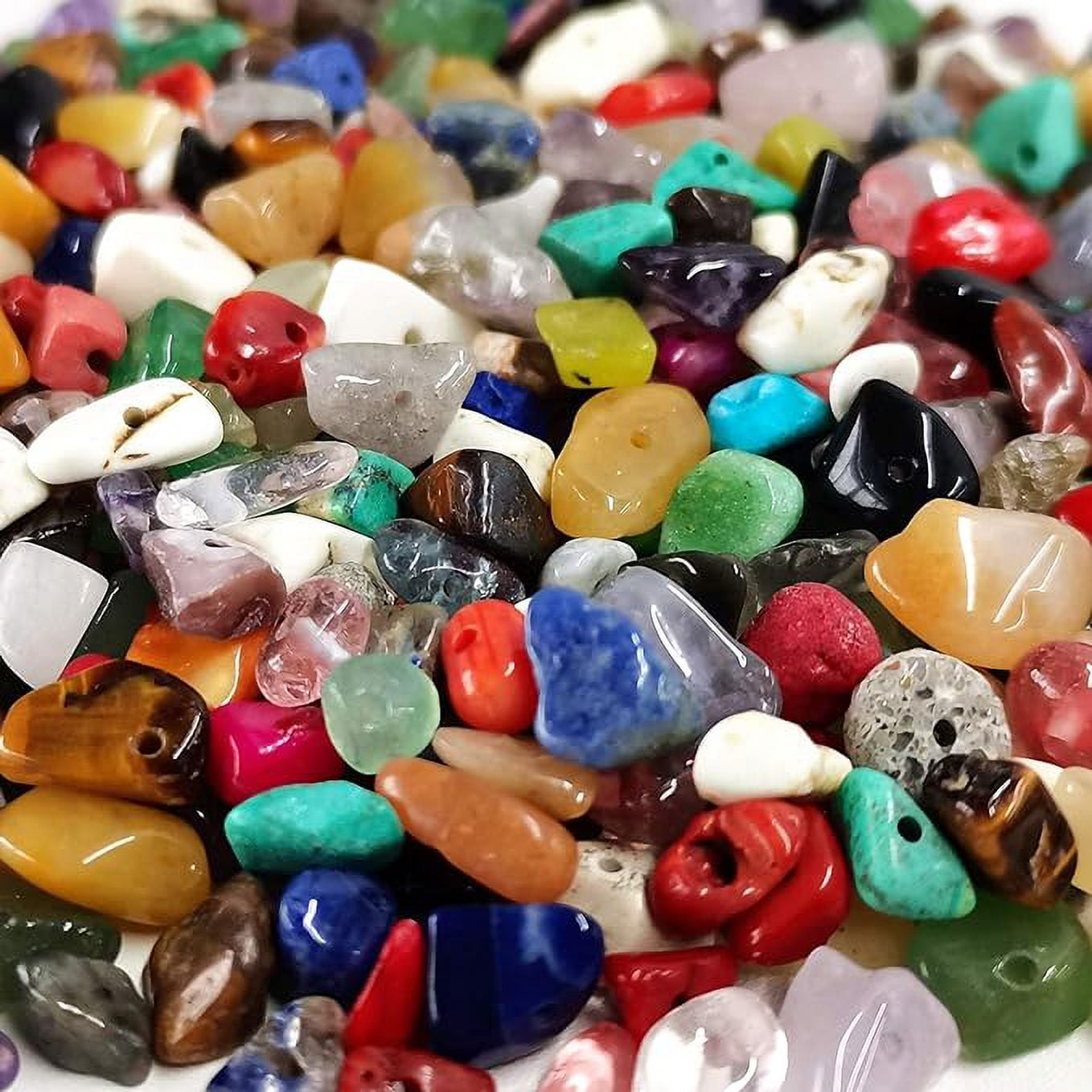 500pcs Natural Chip Stone Beads Multicolor 5mm to 8mm Irregular Gemstone Healing Crystal Loose Rocks Bead Hole Drilled DIY for Bracelet Necklace Earrings Jewelry Making Craft Walmart