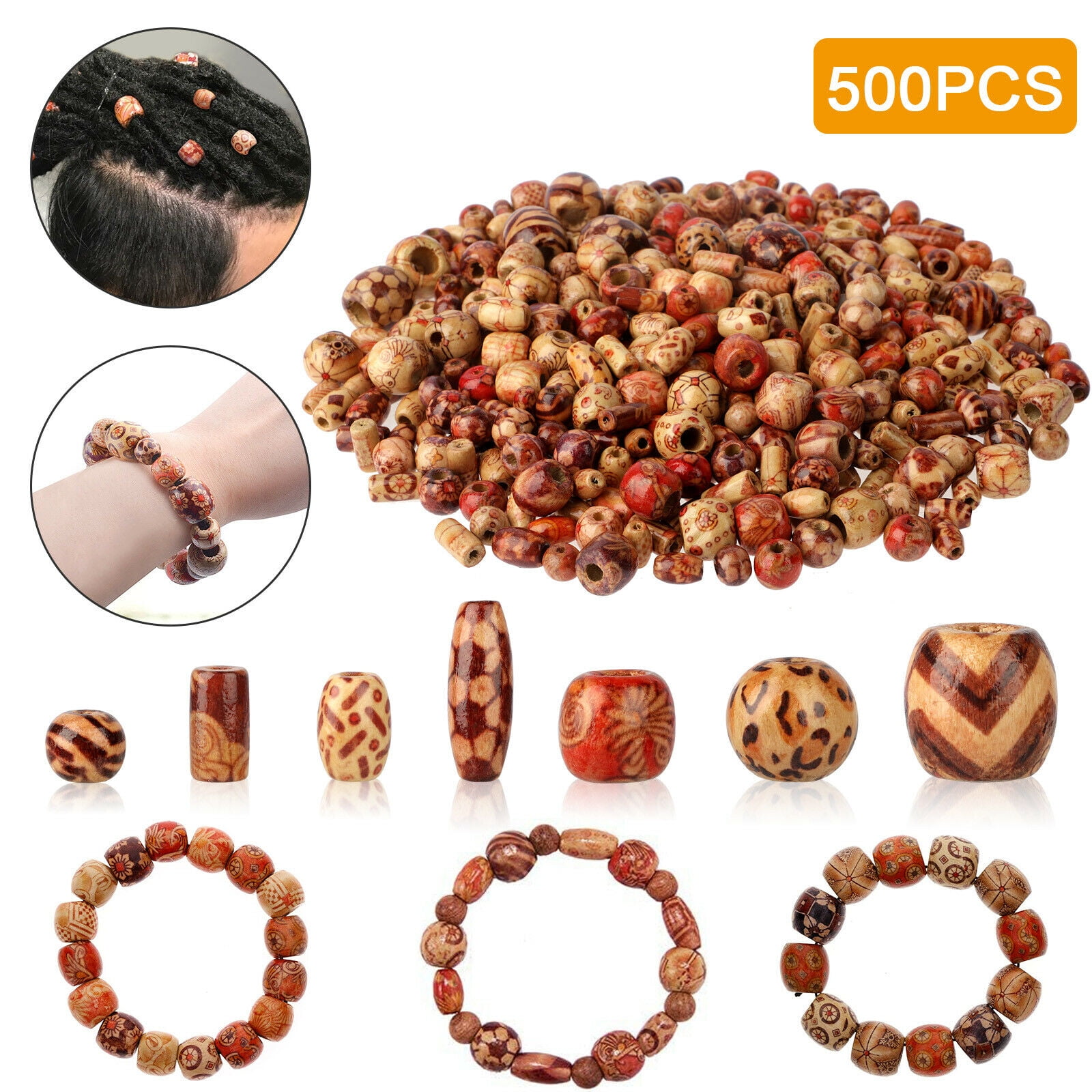 Mandala Crafts Natural Wooden Beads for Crafts Loose Large Hole Wood Beads  for Macrame Beads Jewelry Making - Barrel Wood Beads for Hair Beads Braid