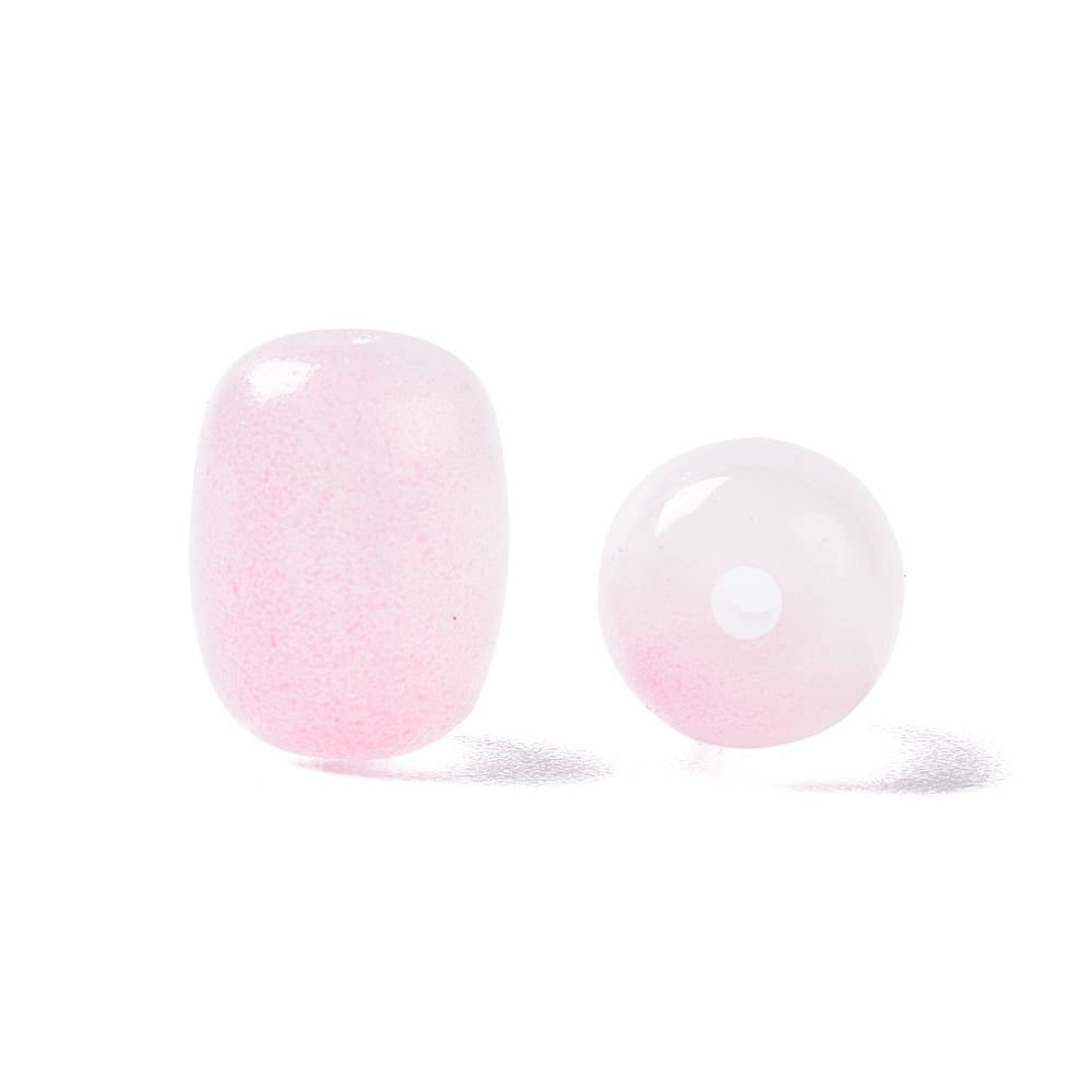 500pcs Opaque Glass Beads Barrel Pearl Pink 10x8mm Hole: 1.6mm
