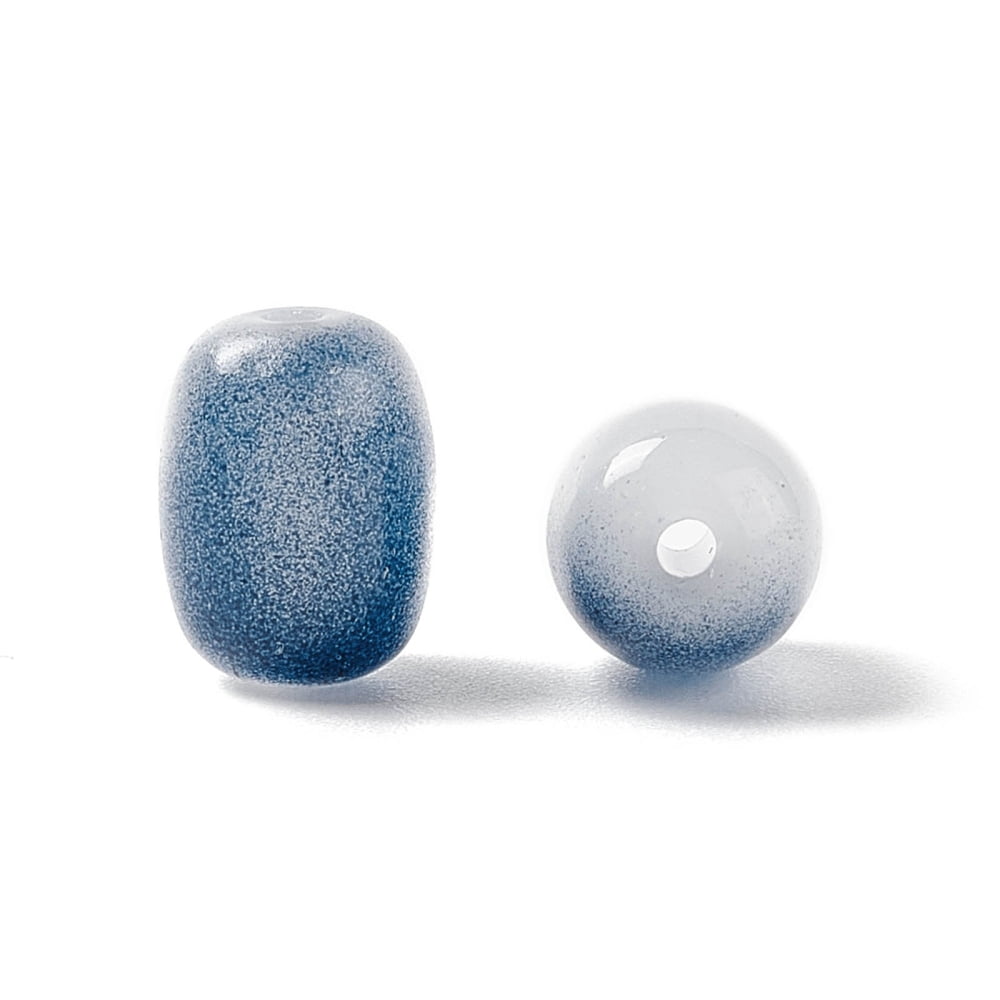500pcs Opaque Glass Beads Barrel Steel Blue 10x8mm Hole: 1.6mm DIY