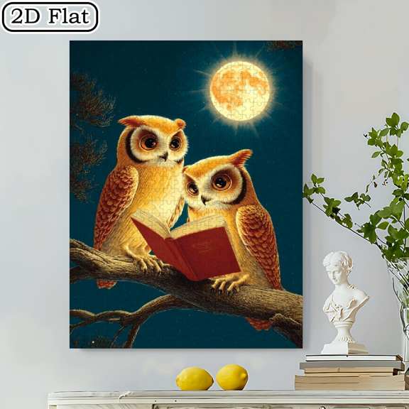 500pcs Owl Reading Book Puzzle,20.4*19.4 Inches Cardboard Jigsaw, Whimsical Serene Scene, Portable DIY Game for Adults, Couples Families, New Year/Birthday Gift, Art Enthusiasts Gamers, High - Qua