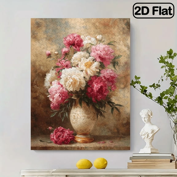 500pcs Peony Oil Painting Jigsaw Puzzle Elegant and White Floral Vase Art for Home Decor and RelaxationPaper puzzles - Large puzzles,