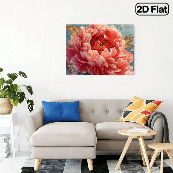 500pcs Pink Peony Puzzle High-Difficulty Cardboard Jigsaw for Adults, Couples Families, Portable, Artistic Educational, Ideal for New Year, Birthday Gifts, Gamer Art Enthusiasts,20.4*14.9 in.