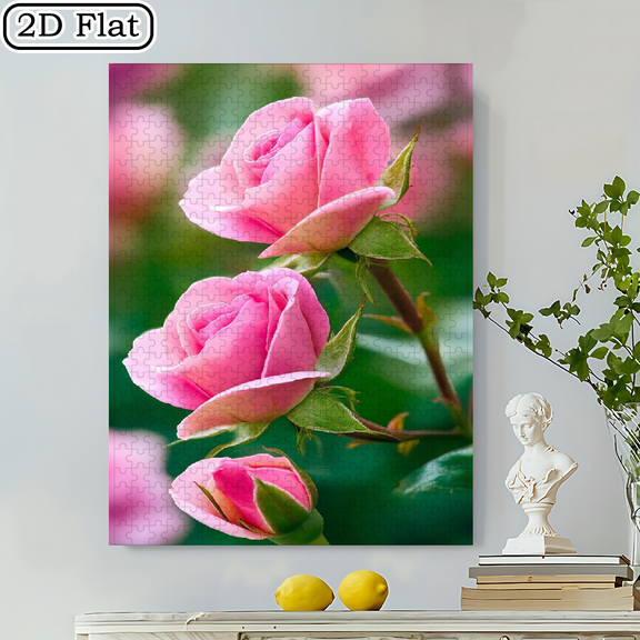 500pcs Pink Roses Jigsaw Puzzle Suitable for Couples Families, High-Difficulty Portable DIY Cardboard Brain with Vibrant Flower Design, Gift for,, Gamers, Birthday New Year Challenge for Art Enthu