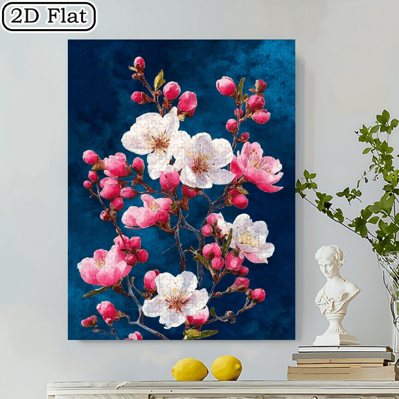 500pcs Pink White Blossom Puzzle 20.5x15 Inches Cardboard Jigsaw, High-Difficulty Portable Puzzle, Ideal For Couple Family Gamer, New Year Birthday Gift, Art Enthusiasts' Creative Leisure, Vibrant