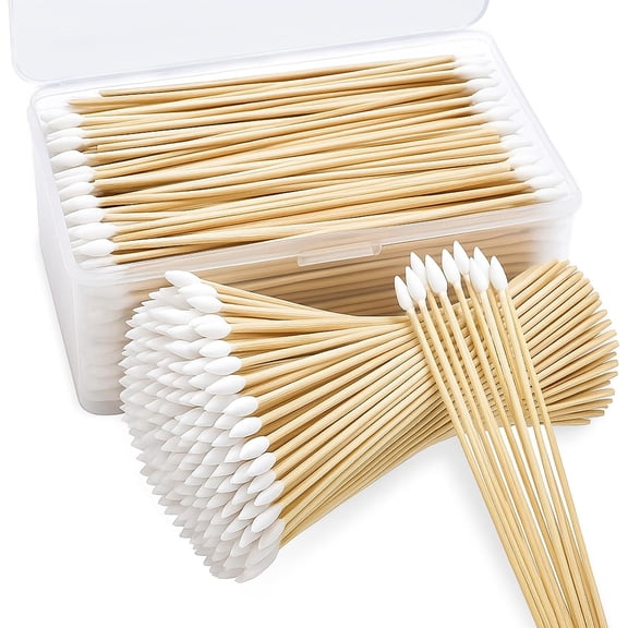 500pcs Pointed Cotton Swabs with Storage Case, 6 inch Precision Gun Cleaning Swabs, Lint Free Bamboo Handle Long Cotton Swabs for Gun Cleaning, Makeup & Electronics