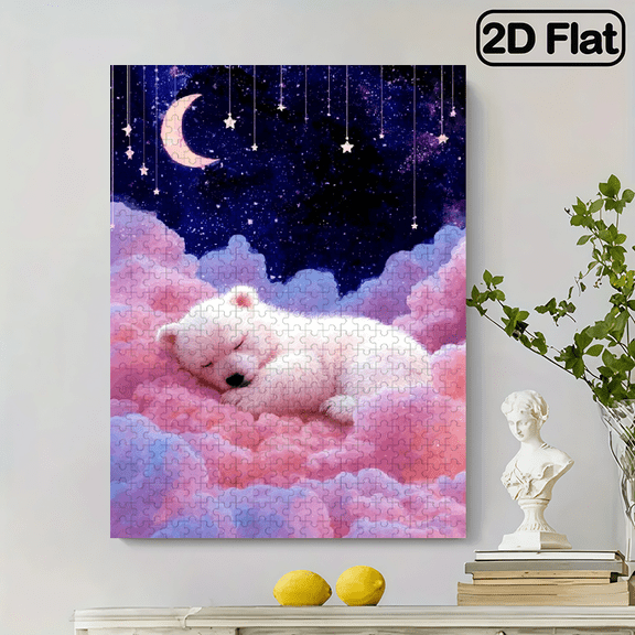 500pcs Polar Bear Fluffy Clouds Jigsaw Puzzle Suitable for, Families, Gamers 20.4x15 inch Cardboard Picture, Portable DIY, New Year, Art Enthusiasts Relaxing Leisure Activity