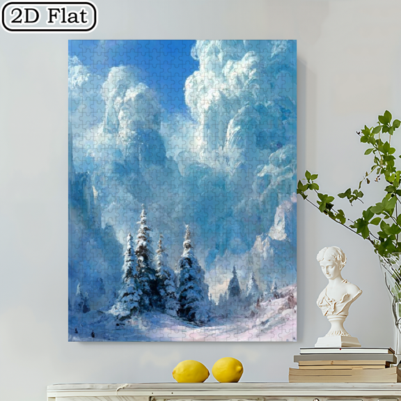 A 500pcs Puzzle for Adults Featuring a Winter Landscape Where Cedars Mirror The Snowy Peaks And Frosty Paths, Inviting a Poetic Experience. It Creates a Serene And Natural Healing Image, Perfect f
