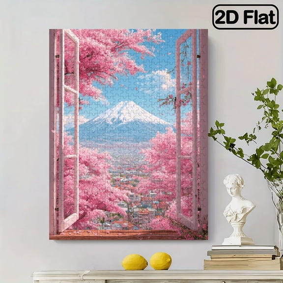 A 500pcs Puzzle for Adults Offers an Enjoyable Method to Unwind. The Cherry Blossom Puzzle. Made from Sturdy Cardboard with Bright Colors, It Makes an Excellent Gift,14.9*20.4 in.