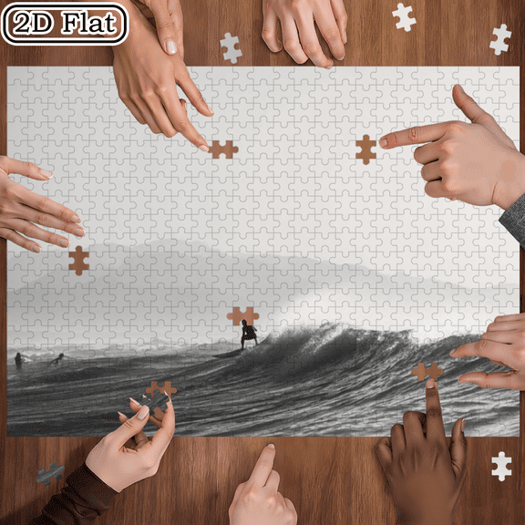 500pcs Puzzle - Black and White Surfer Character Waves Birthday/Holiday Gift, Home Decor, Leisure and Entertainment, Portable Rectangle Puzzle.20.4*14.9 in.