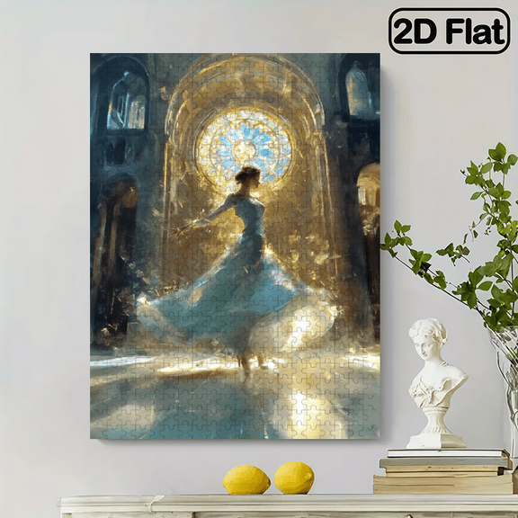 500pcs Puzzle - A Dancing Maiden with Sunlight Shimmering Like a Dancing Fairy, Brain Challenge DIY Game, Family Interactive Fun, Advanced Skill Level, White Rectangular Design, Puzzle