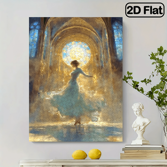 500pcs Puzzle - A Dancing Maiden with Sunlight Shimmering Like a Dancing Fairy, Brain Challenge DIY Game, Family Interactive Fun, Advanced Skill Level, White Rectangular Design