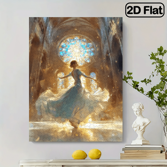 500pcs Puzzle - A Dancing Maiden with Sunlight Shimmering Like a Dancing Fairy, Brain Challenge DIY Game, Family Interactive Fun, Advanced Skill Level, White Rectangular Design