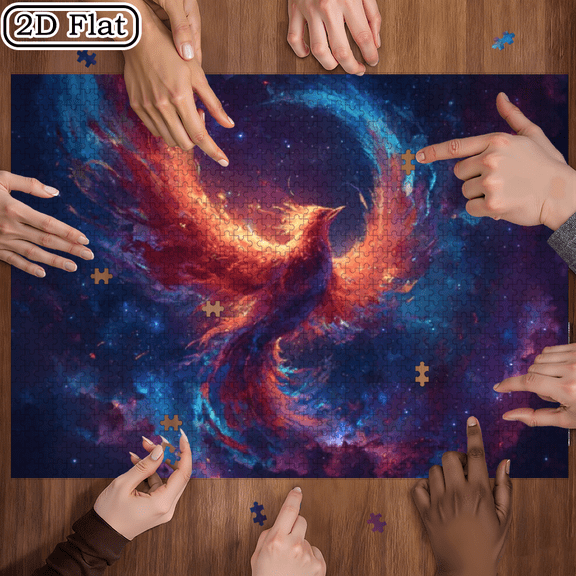 500pcs Puzzle - Majestic Phoenix Starry Night Sky with 500pcs, Large Square Pieces for Easy Assembly, Challenging 5D-like Effect, Portable Box Families, Educational Relaxing Activity (Beginner-Fri