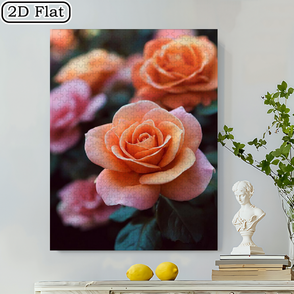 500pcs Puzzle - Peach Rose Floral Design Challengers, Honeydew Orange Soft Tones with Intricate Flower Arrangement Patterns, Brain Teaser Game and Home Decor or Gift Idea in Living Room/Bedroom/Of